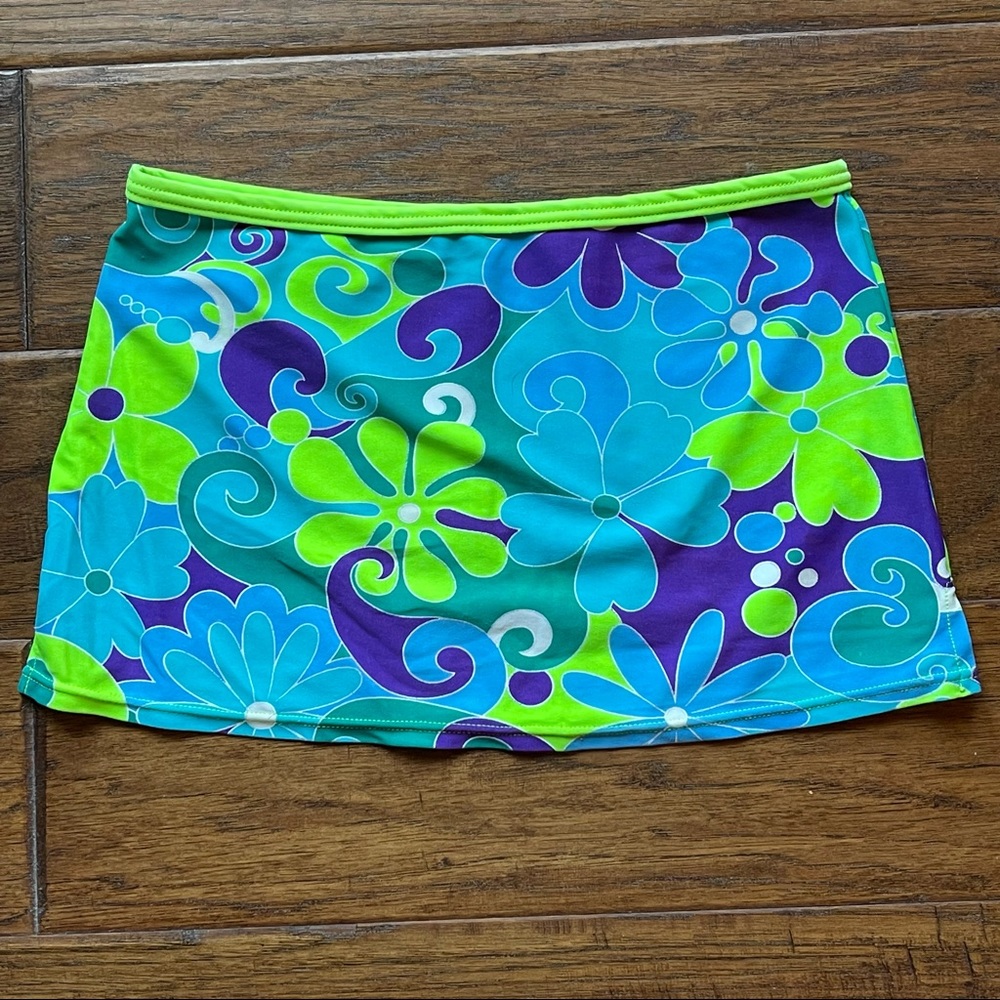 Vintage Limited Too bright neon blue & green mini skirt swim coverup - Picture 7 of 9